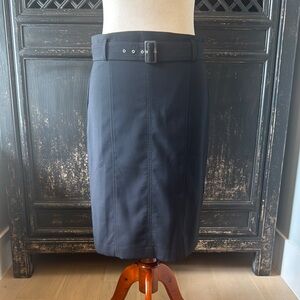 ANN TAYLOR Black Knee-Length Pencil Belted Skirt
